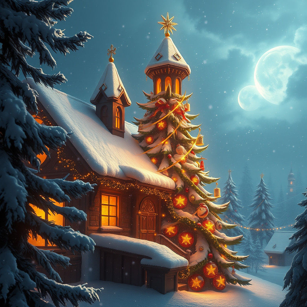 Fantastical Christmas Matte Painting in Deep Color