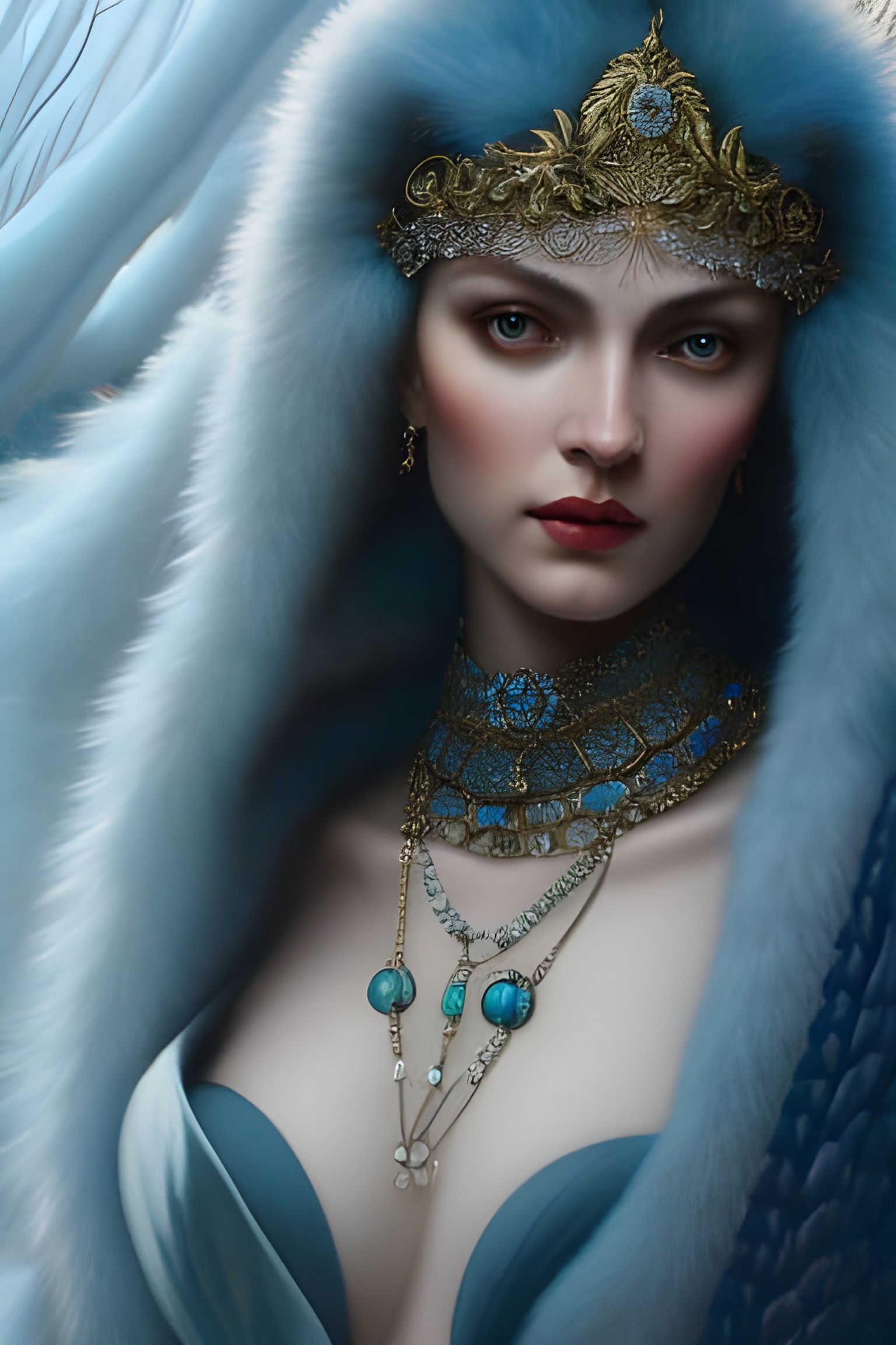 Icy Winter Goddess Portrait in Hyperdetailed Style