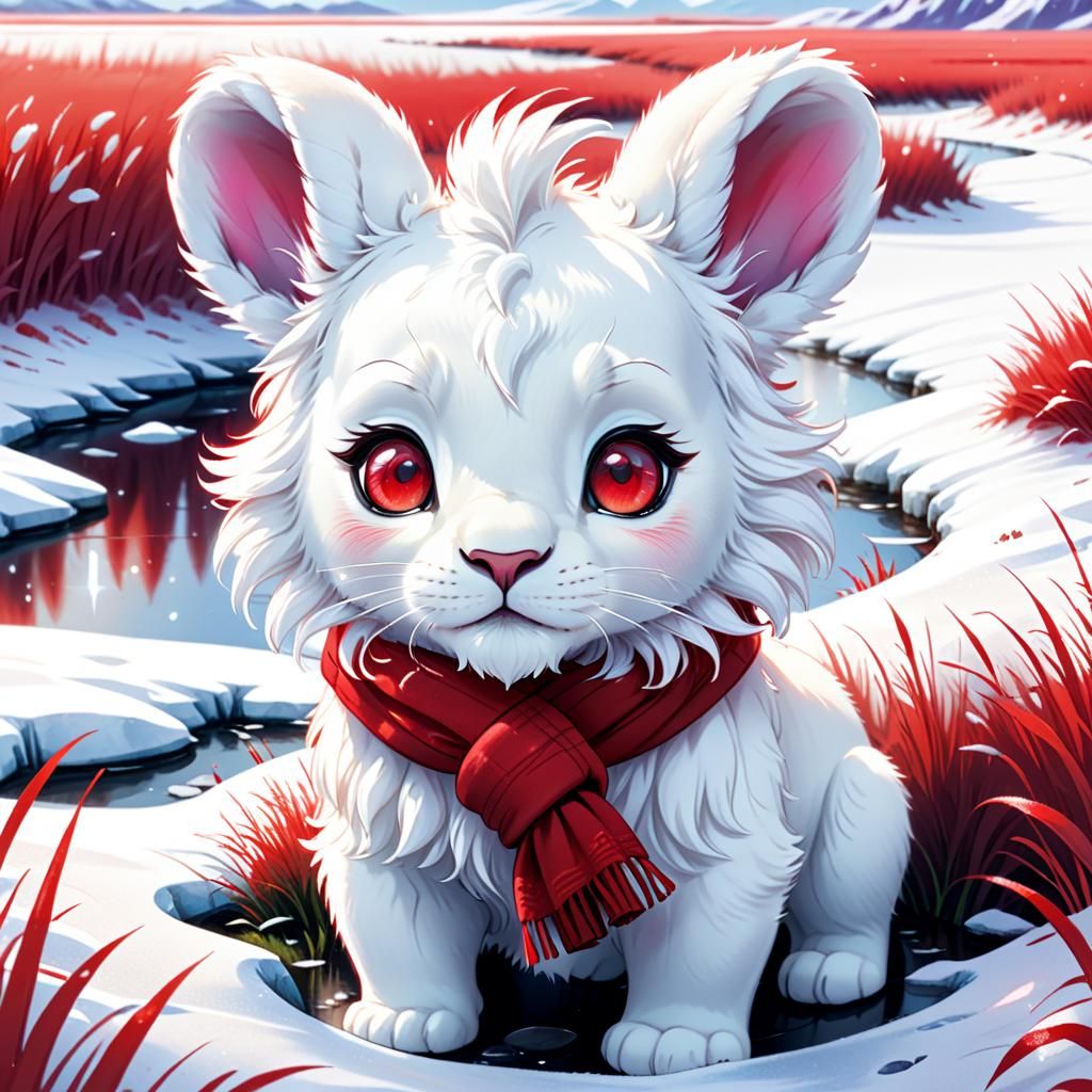 Cute Chibi Lion Bunny in Snowy Field