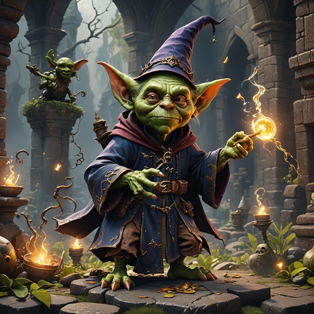Goblin Wizard Casting a Spell in Fantasy Art