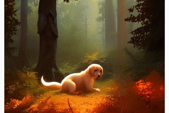 Hyperdetailed Puppy in Forest Concept Art