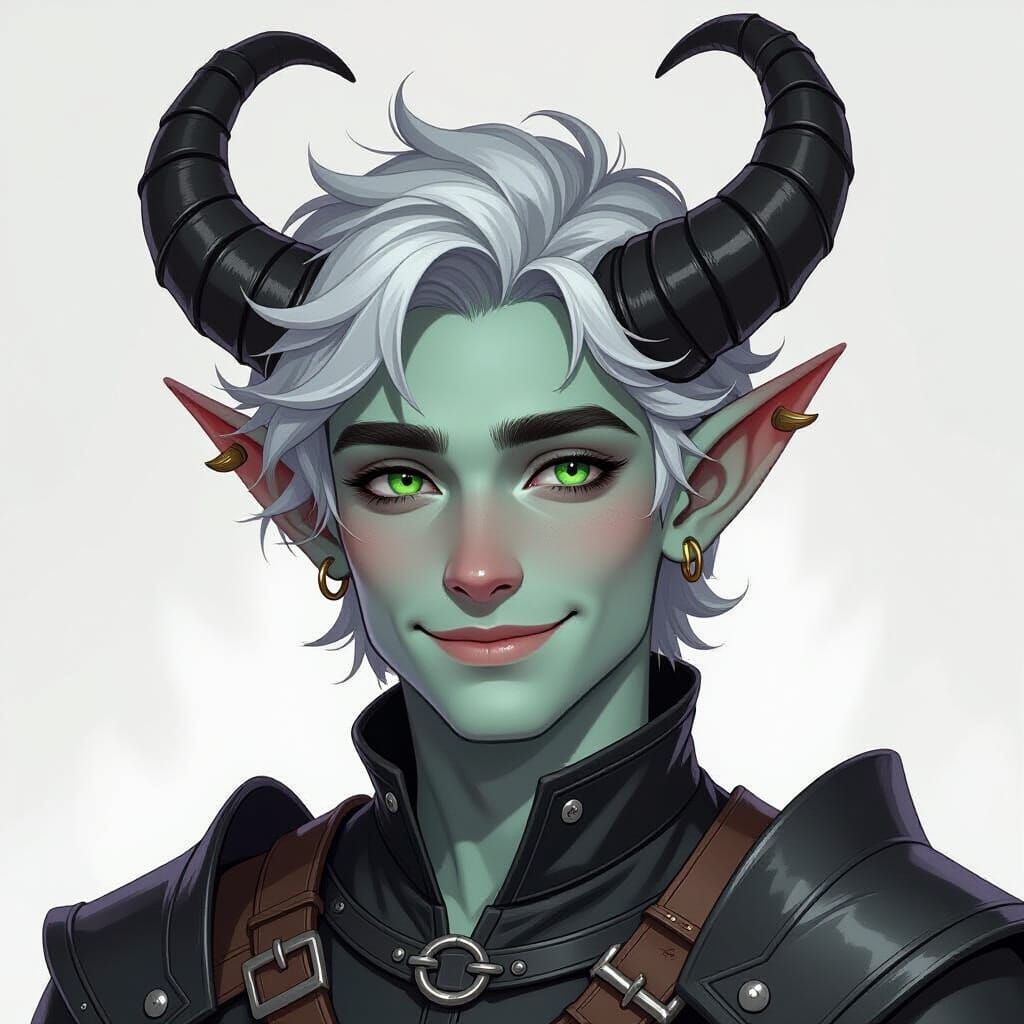 Tiefling with Horns and Leather Armor, Gothic Style