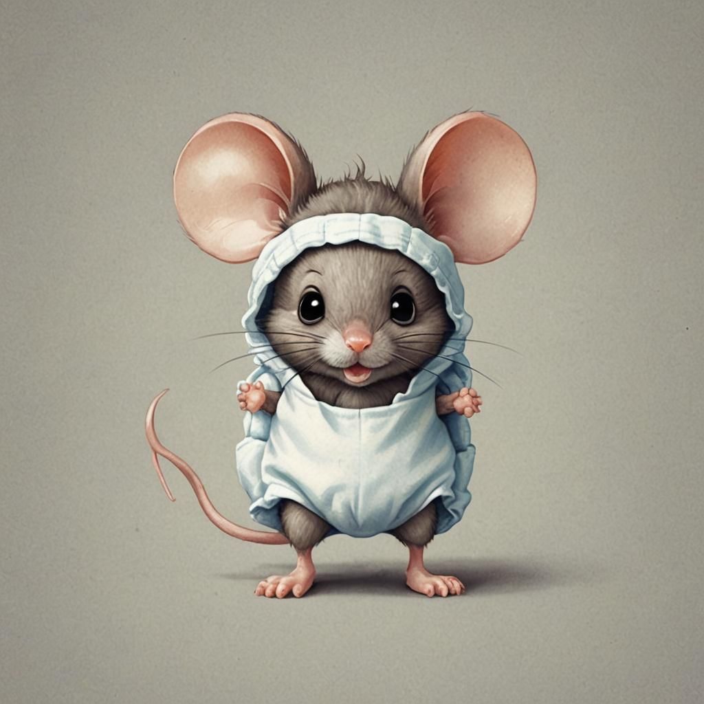 Cute Six-Legged Mouse in Diaper, Super Cute Style