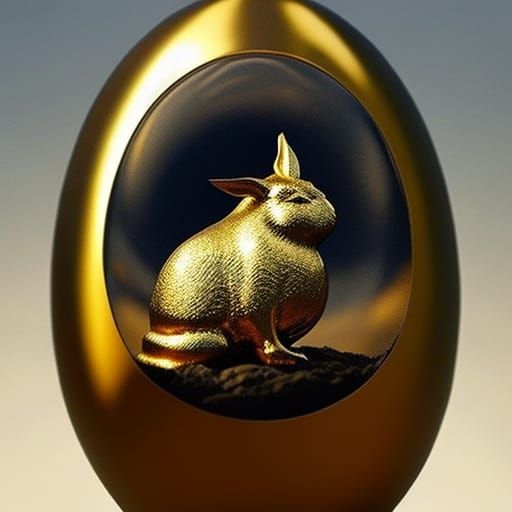 Golden Rabbit in Gold Egg, Neosurrealist Style