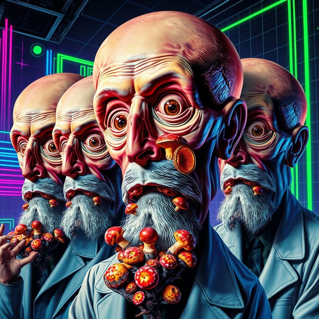 Mushroom Professors in a Cubist Dreamscape