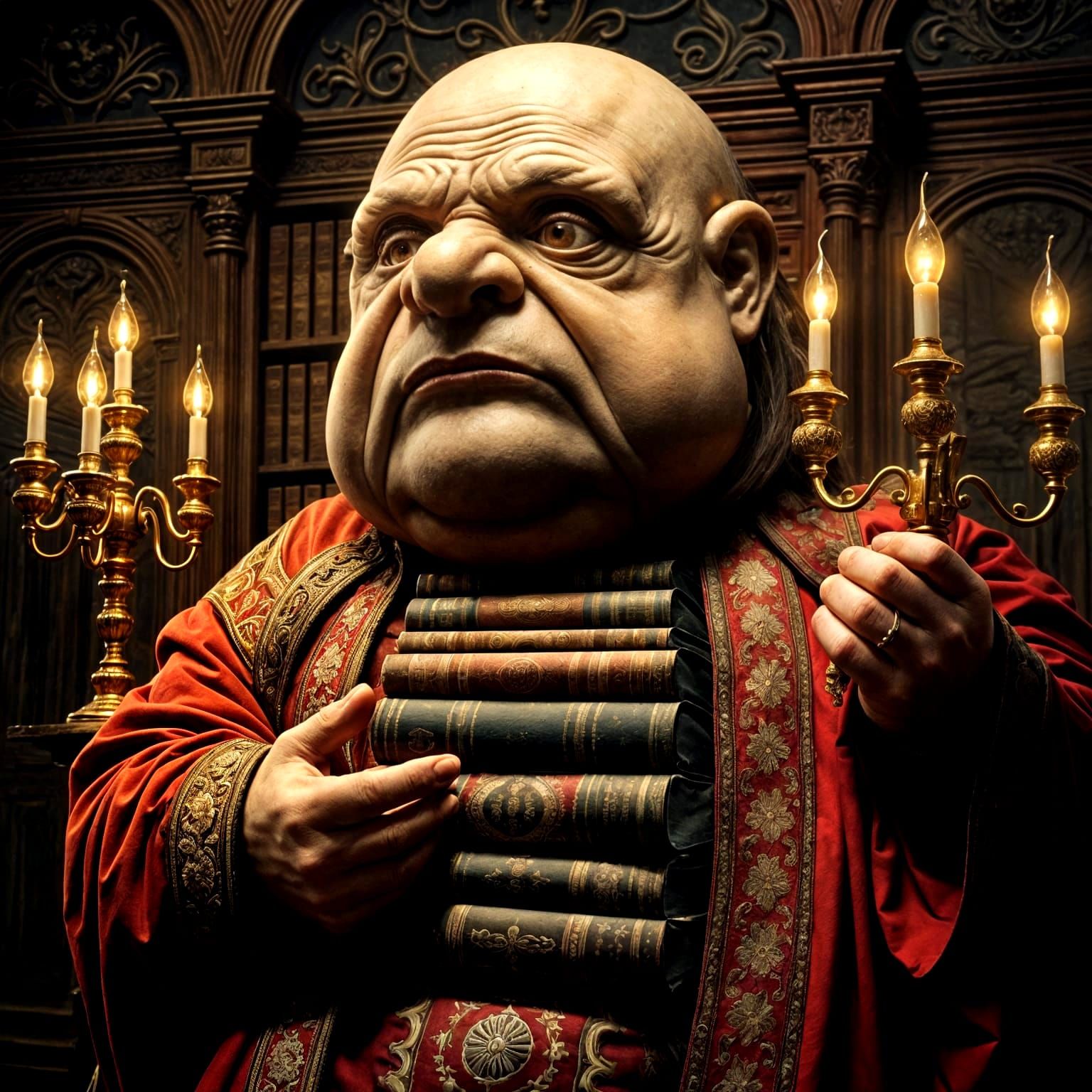 Surreal Librarian with Library Head, Dreamlike Art