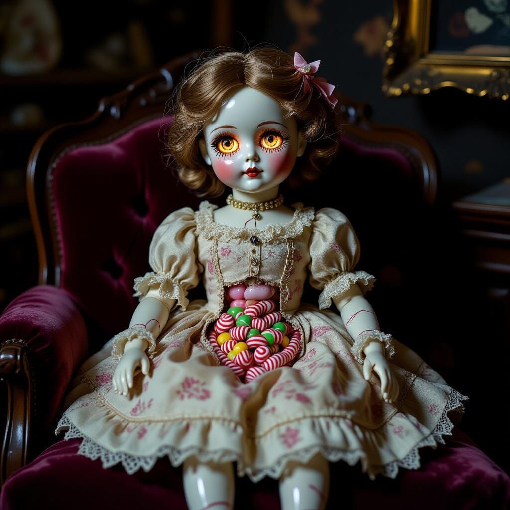 Cracked Porcelain Doll with Candy Organs