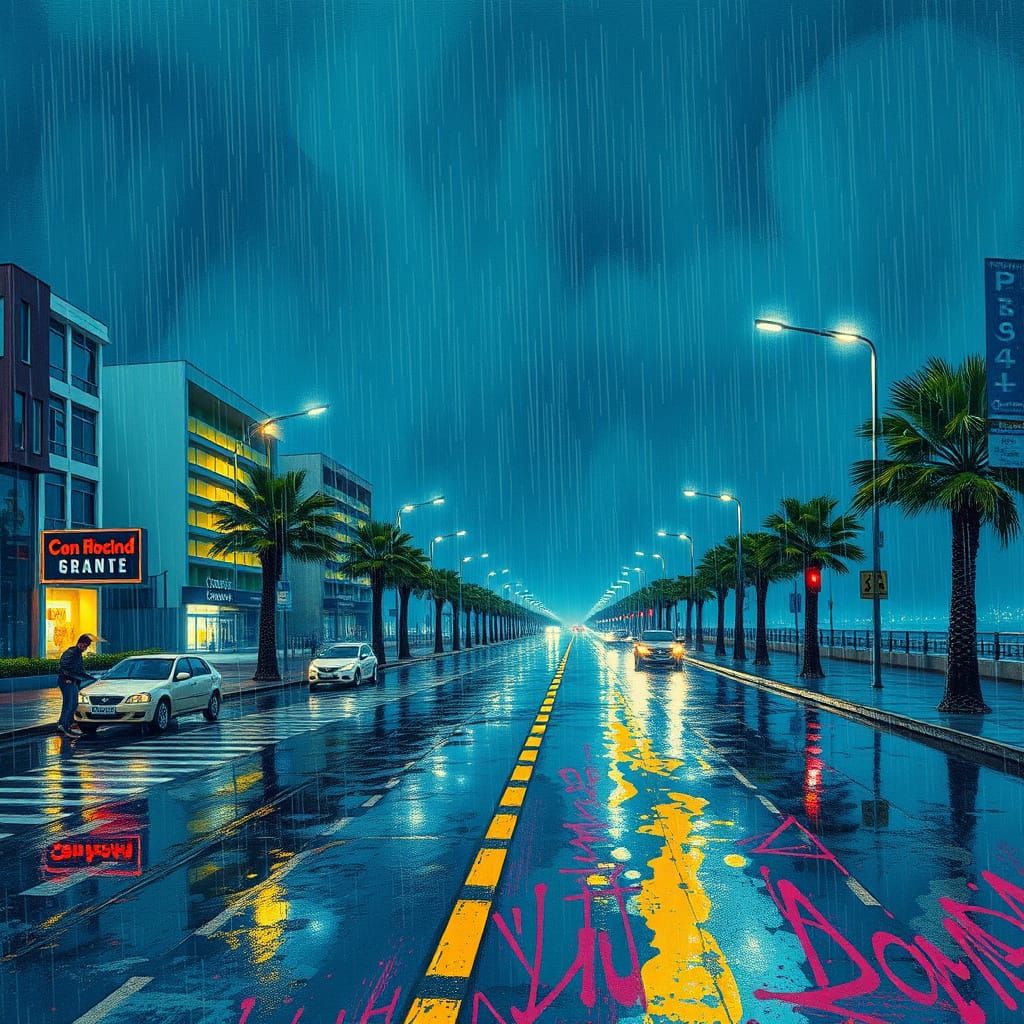 Vibrant Street Art Unfolds on a Deserted Seaside Boulevard