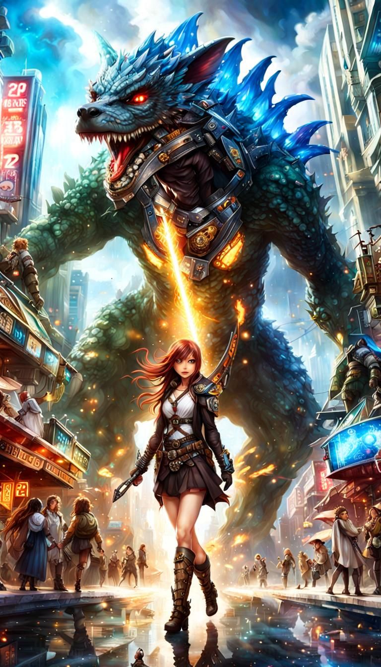 Steampunk Fox Girl in Grand Fantasy City