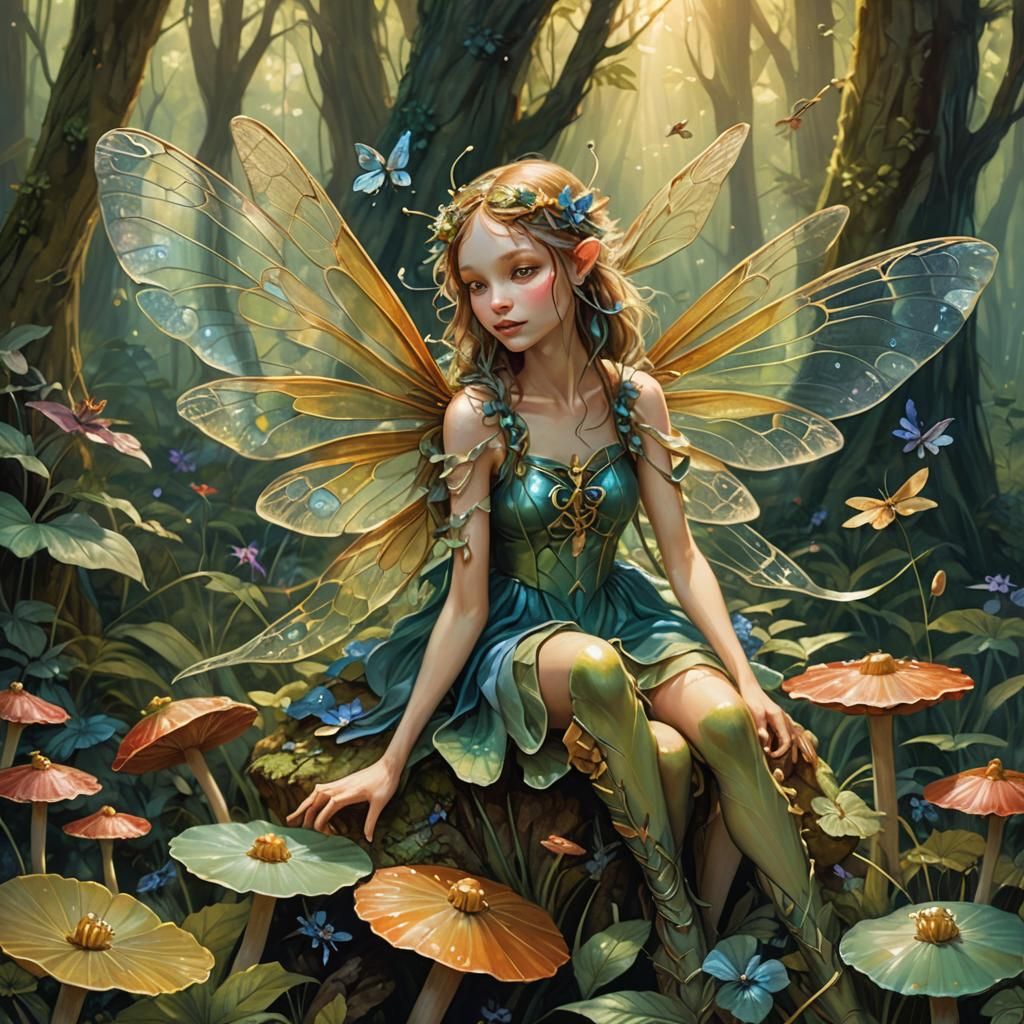 Dragonfly Fairy in Enchanted Forest Illustration