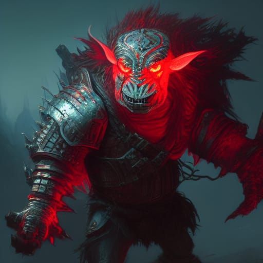 Armored Troll with Glowing Eyes: Dark Fantasy Art