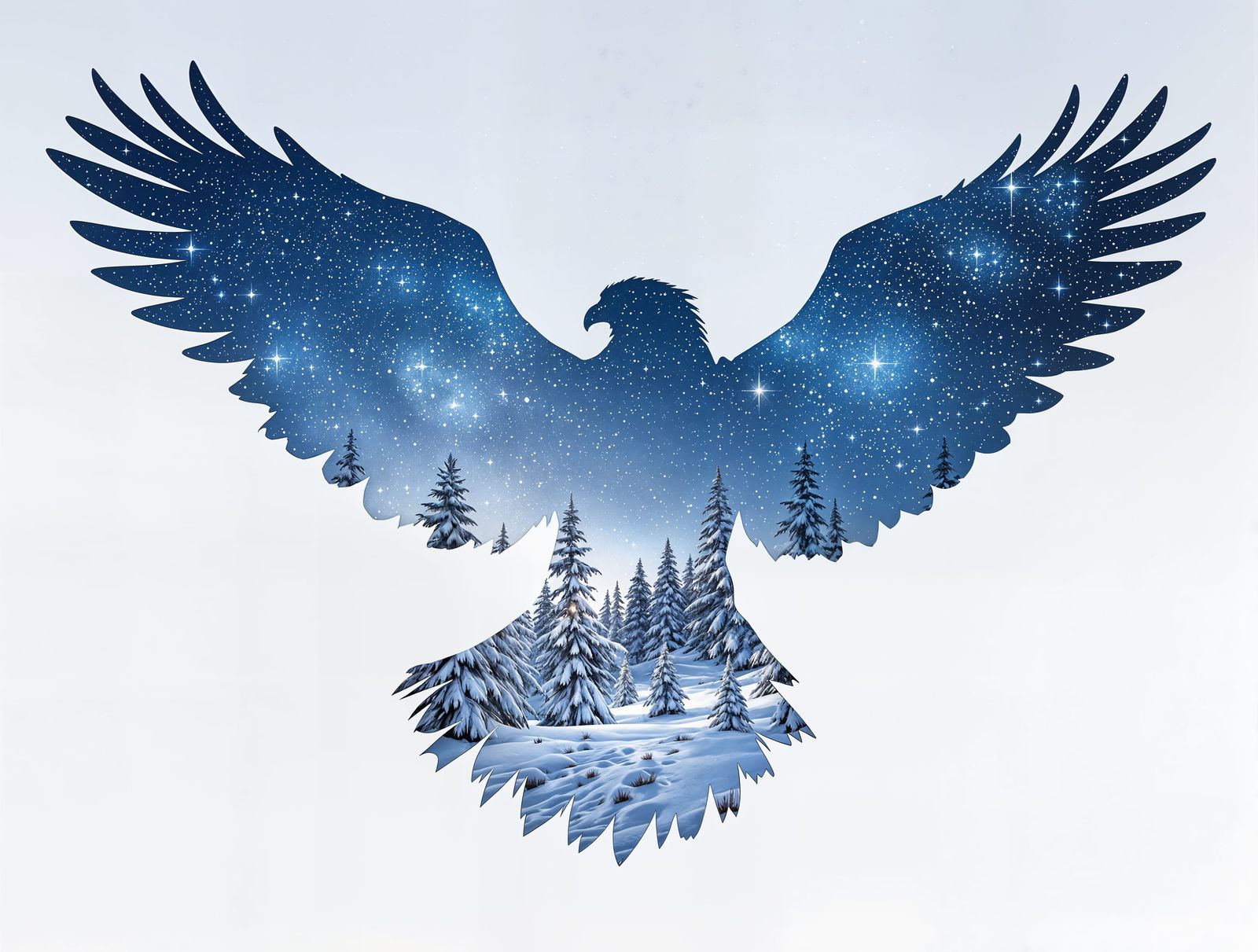 Surreal Eagle Soars Through Enchanted Winter Sky