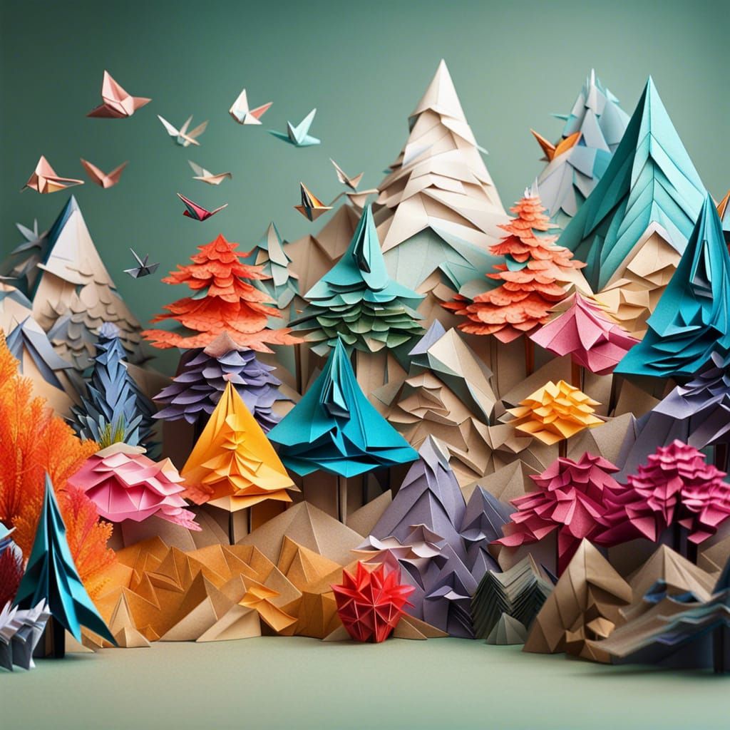 A World Made of Origami in Dreamlike Style