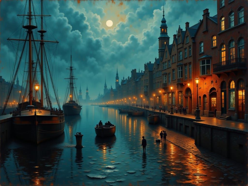 Rainy Victorian Night in Hull Docks