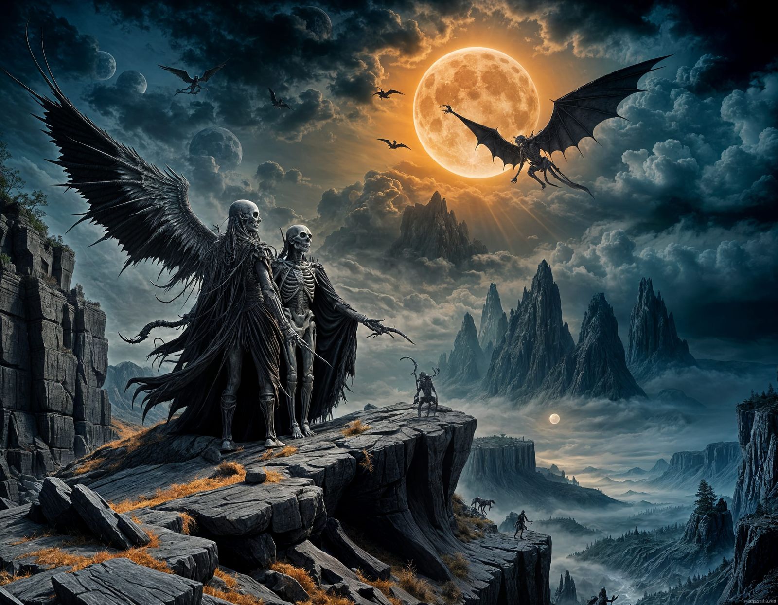 Detailed Matte Painting of Skeletons and Witches