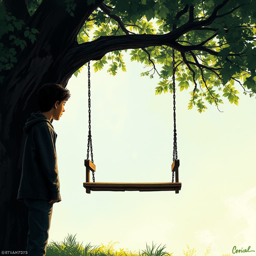 Sad Teenager and Empty Swing: Growing Up