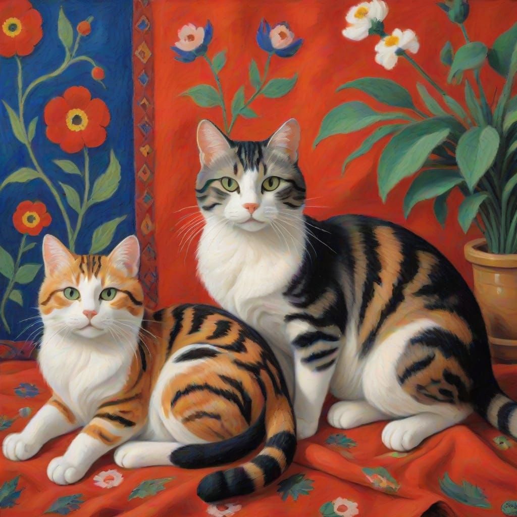 Felted and Real Cats in Impressionistic Style