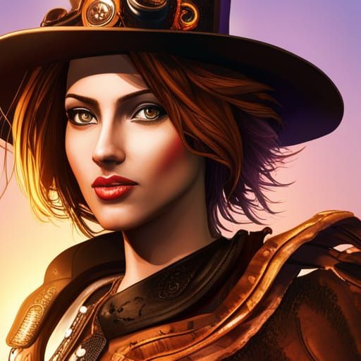 Steampunk Cowgirl Portrait in Hyperrealistic Style