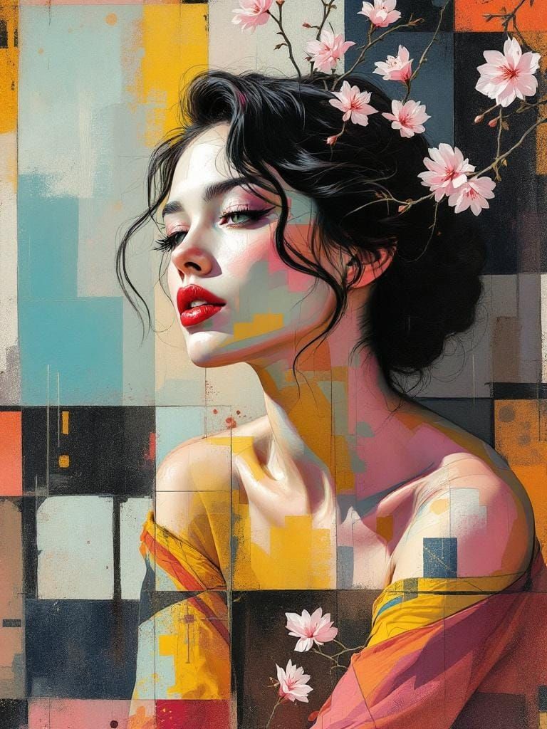 Vintage Pin-Up in Alla Prima with Geometric Garden