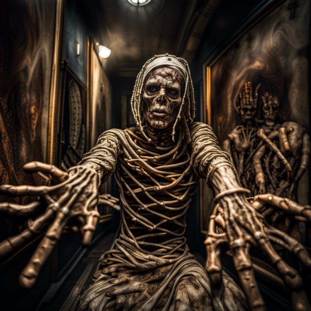 Terrifying Four-Handed Mummy in a Scary Place
