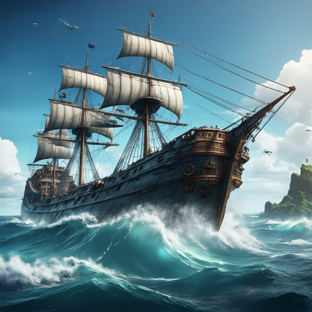Ship Sinking in Stormy Ocean: 3D Game Art