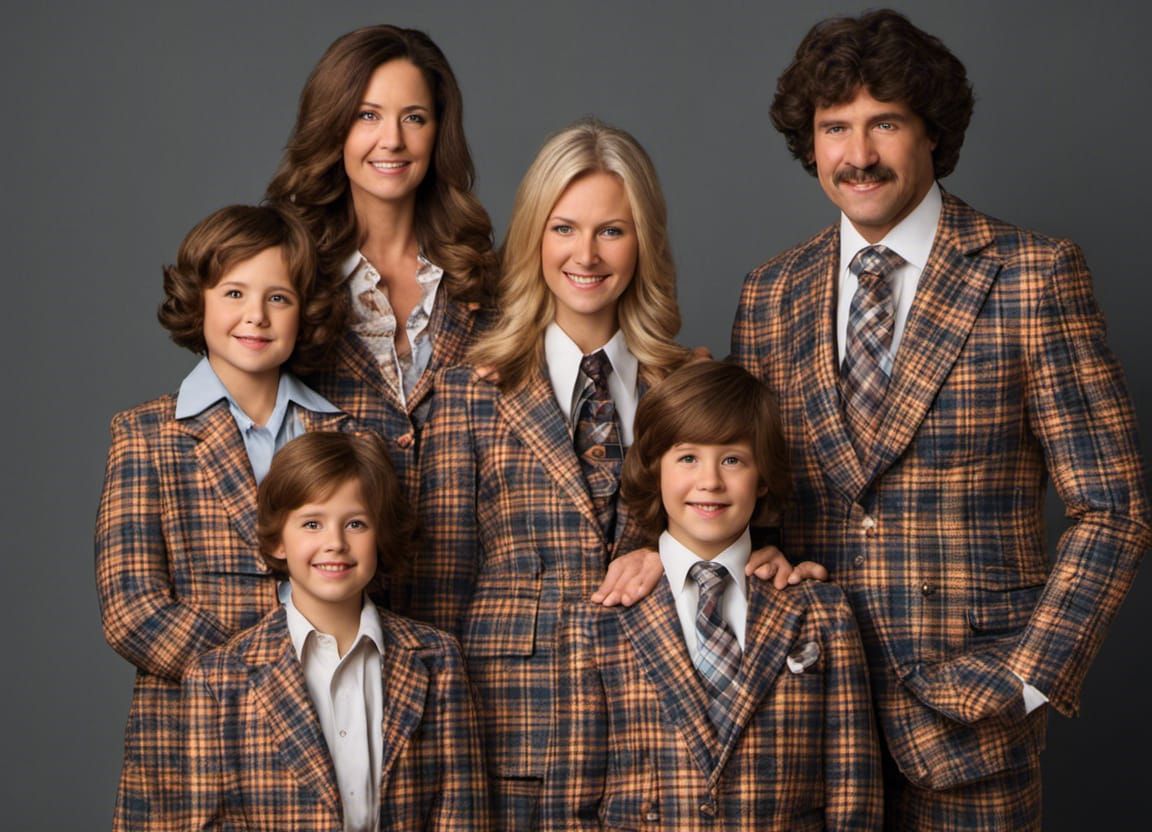 1970s Family in Plaid Suits: Studio Portrait