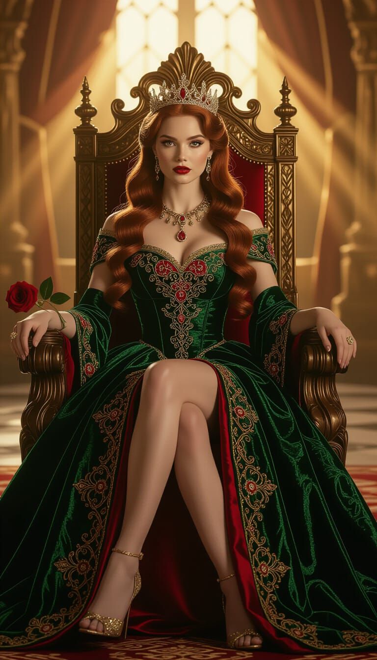 Emerald and Ruby Princess on Throne in Palace Hall