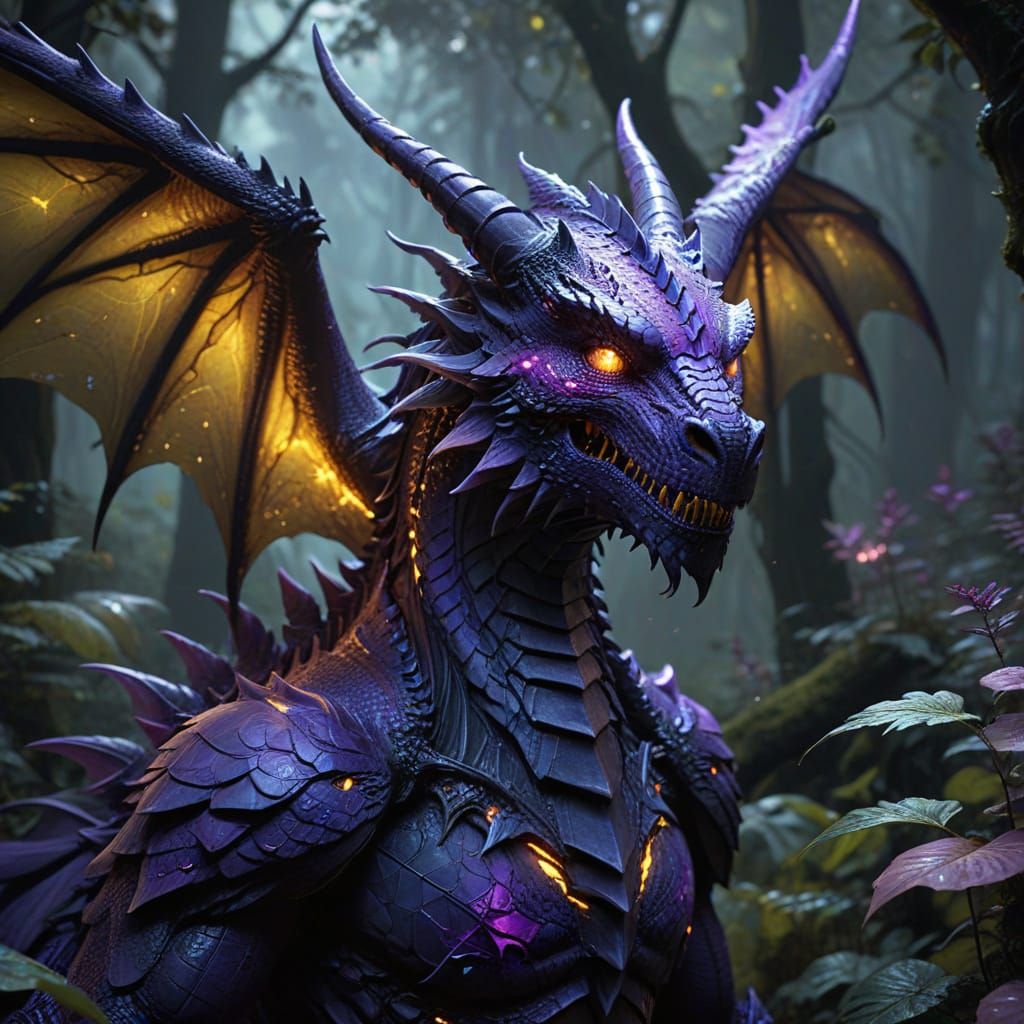 Mystical Dragon in Forest: Dark Fantasy Concept Art