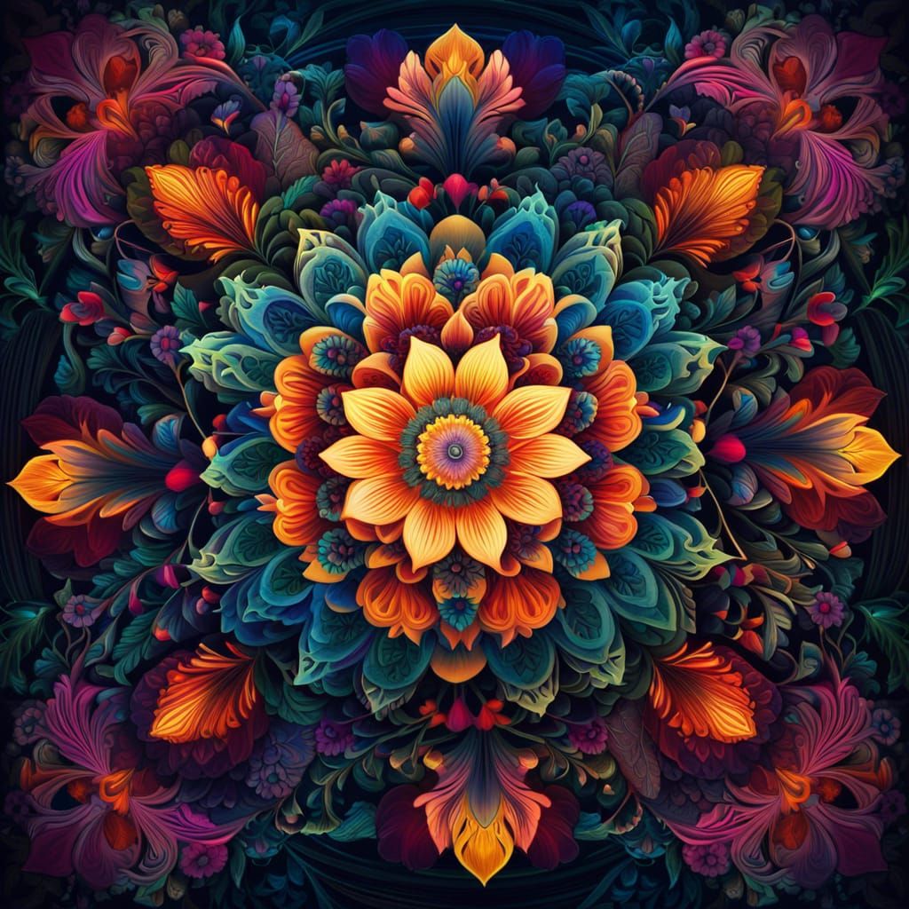 Detailed Fractal Art Flower Mandala