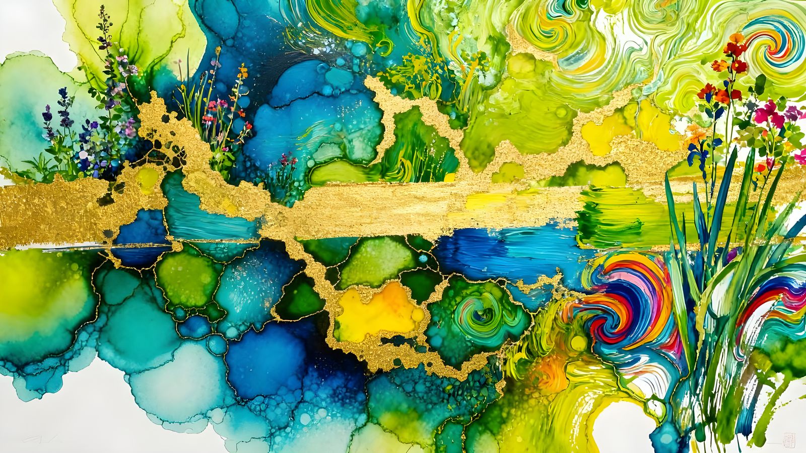 Vibrant Alcohol Ink Garden with Marbling Patterns