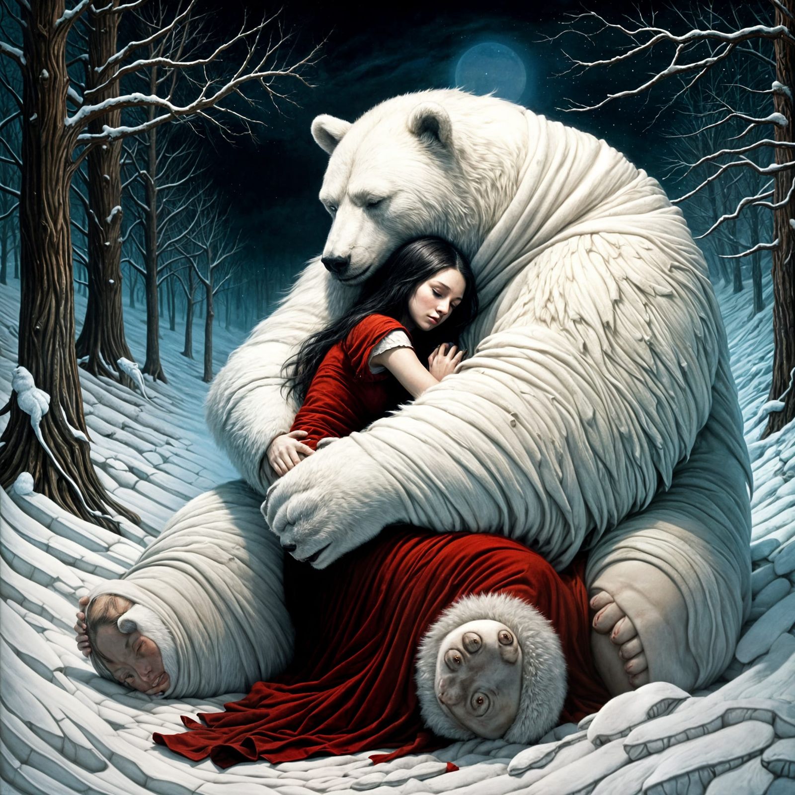 Woman and White Bear Fantasy Painting