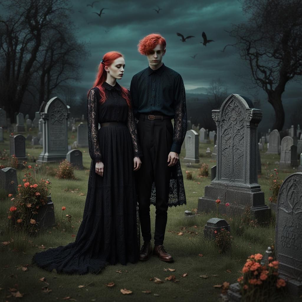 Gothic Couple in Graveyard, Romantic Portraiture