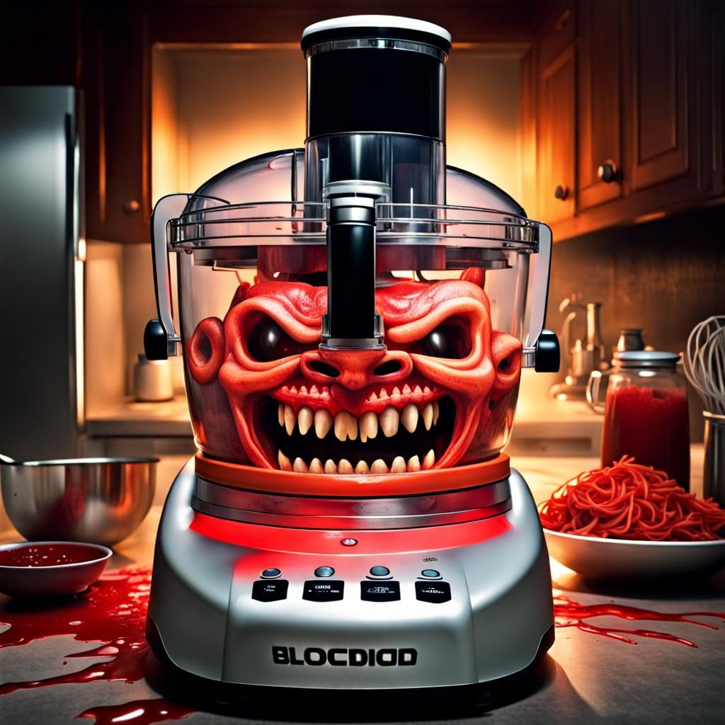 Hyperrealistic Food Processor with Laughing Demons