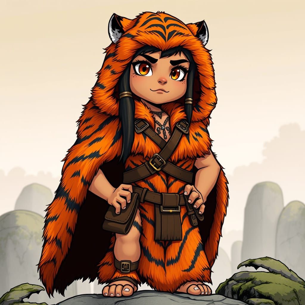 Cavewoman in Tiger Fur Cloak with Prehistoric Lab Coat