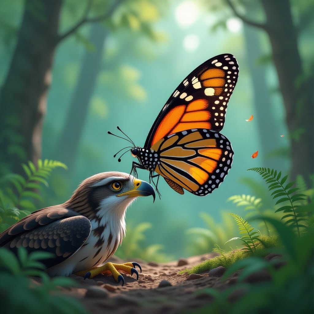 Butterfly's Escape in Primordial Forest: Digital Art
