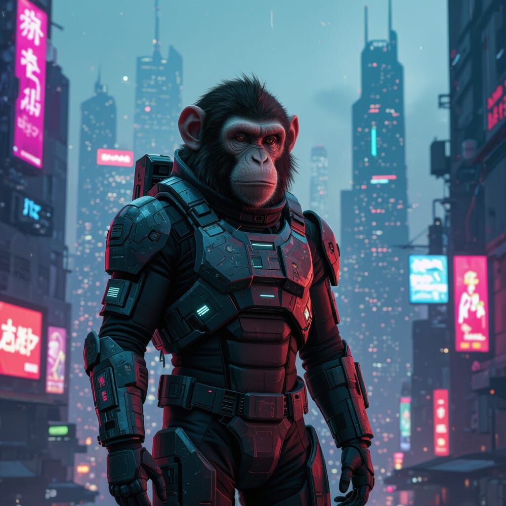 Cyberpunk Monkey in Dystopian Future