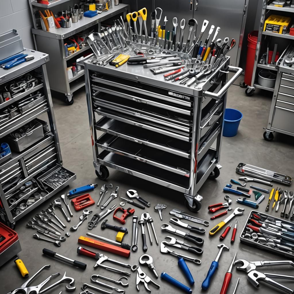 Chrome Tool Cart with Gleaming Reflection