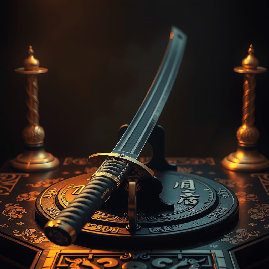 Majestic Katana Still-Life in Cinematic Lighting