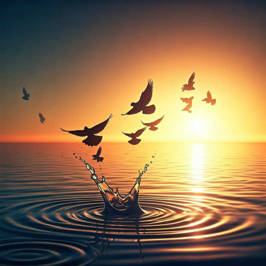 Golden Dawn Silhouettes of Flying Doves