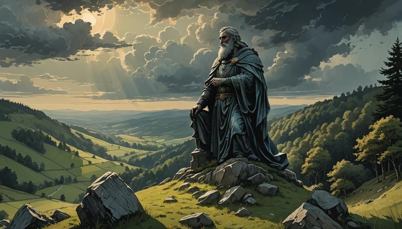 Meadow and Forest at Dawn: Retro D&D Illustration