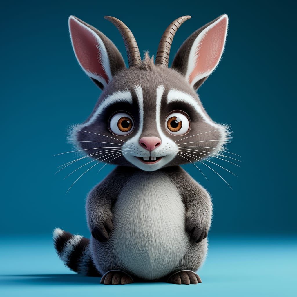 Goat Head Raccoon Hybrid with Big Eyes