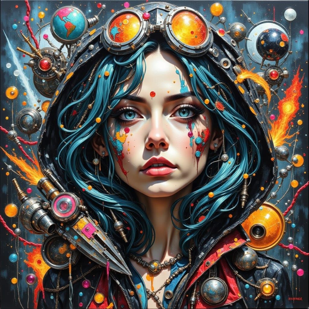 Ethereal Cyberpunk Cityscape Unfolds on a Black Canvas