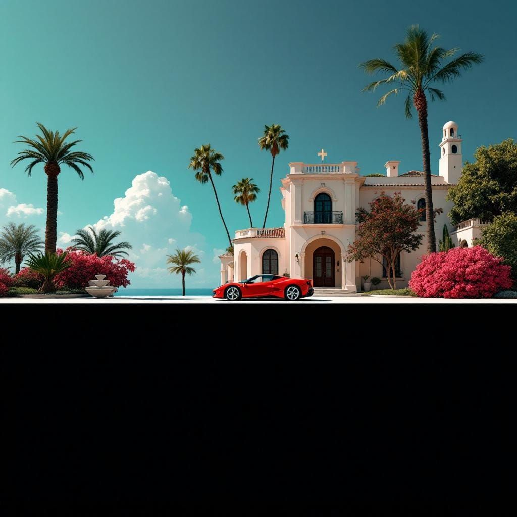 Ferrari at Mediterranean Villa: Photorealistic AI Art