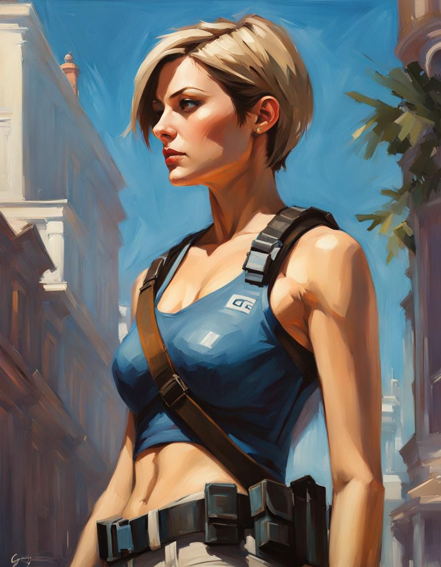 Jill Valentine as Overwatch Character in Organic Painting