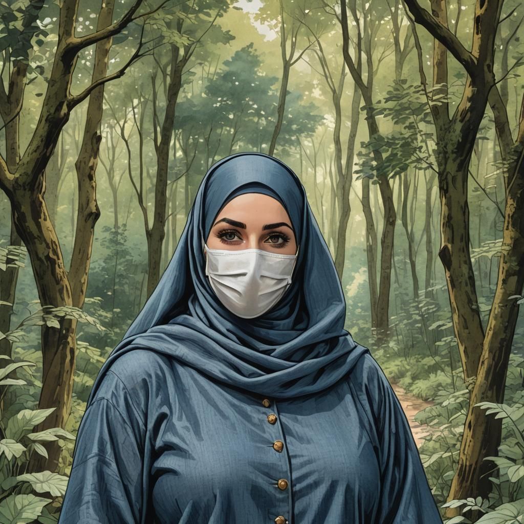 Vintage Comic Portrait of Woman in Hijab