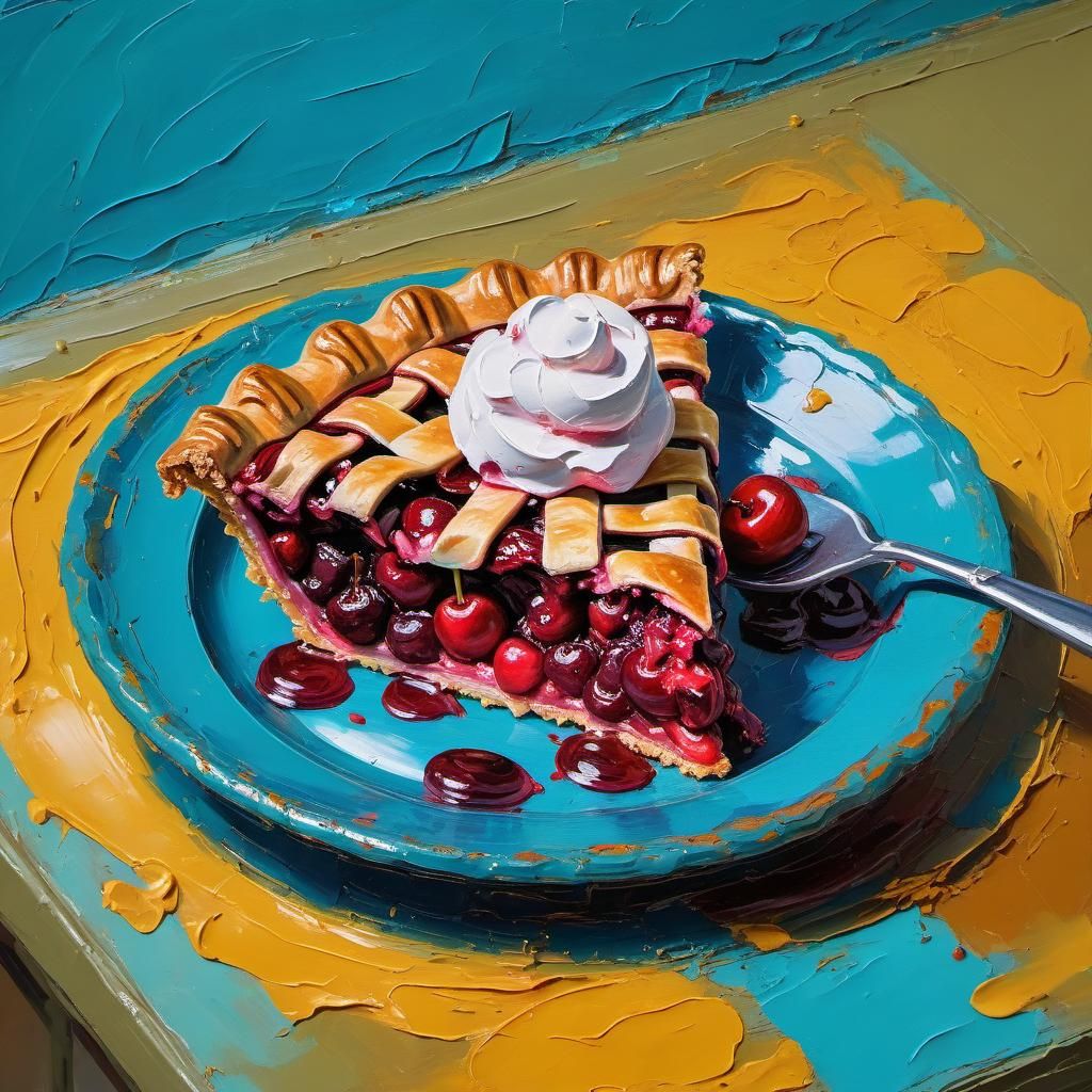 impasto oil painting of a delicious cherry pie