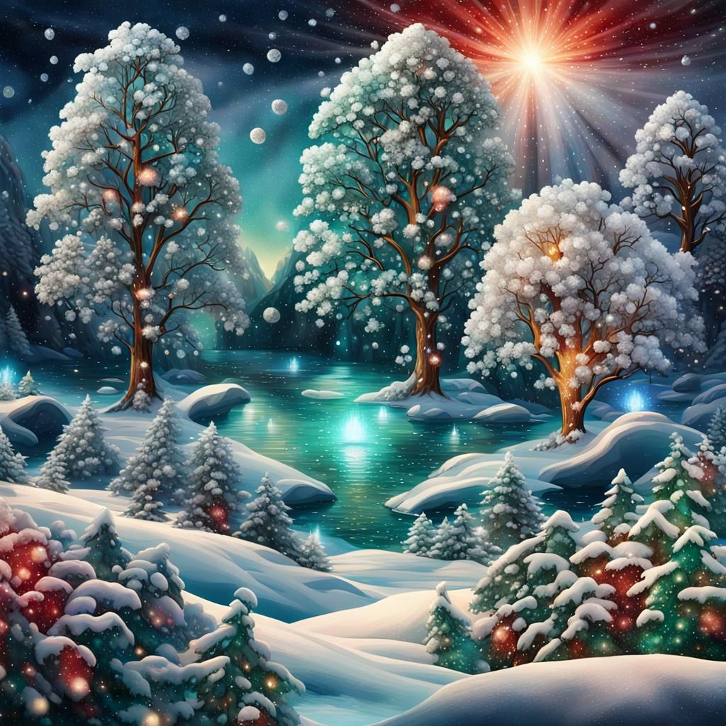 Emerald Crystal Winter Wonderland in Hyper-Realistic Digital...