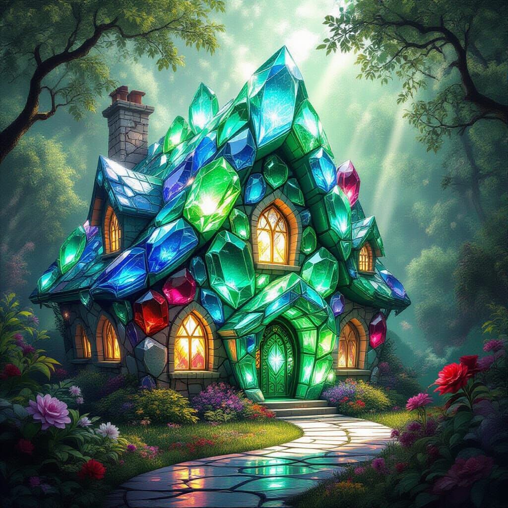 Gemstone House in Magical Garden Digital Art