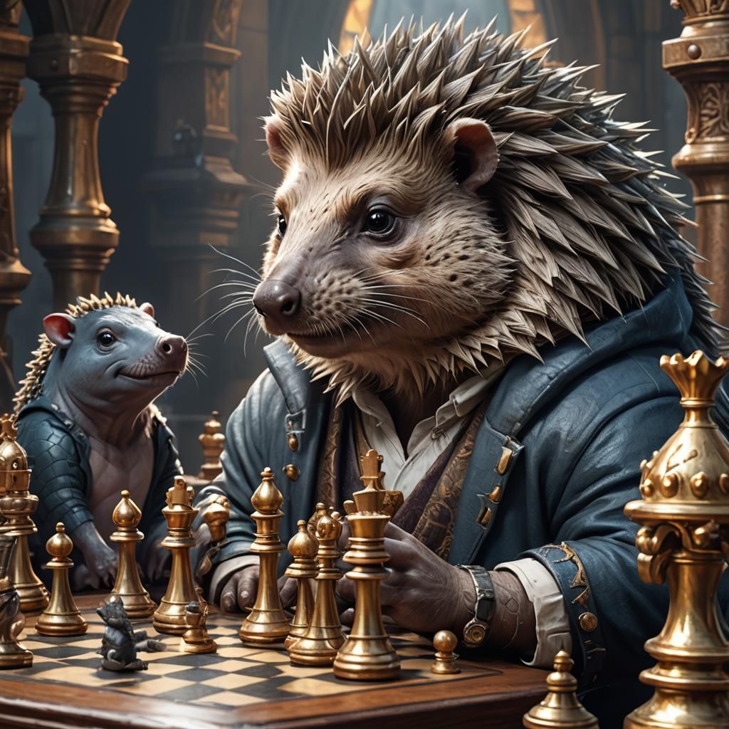 Hedgehog and Hippopotamus Chess Match Concept Art