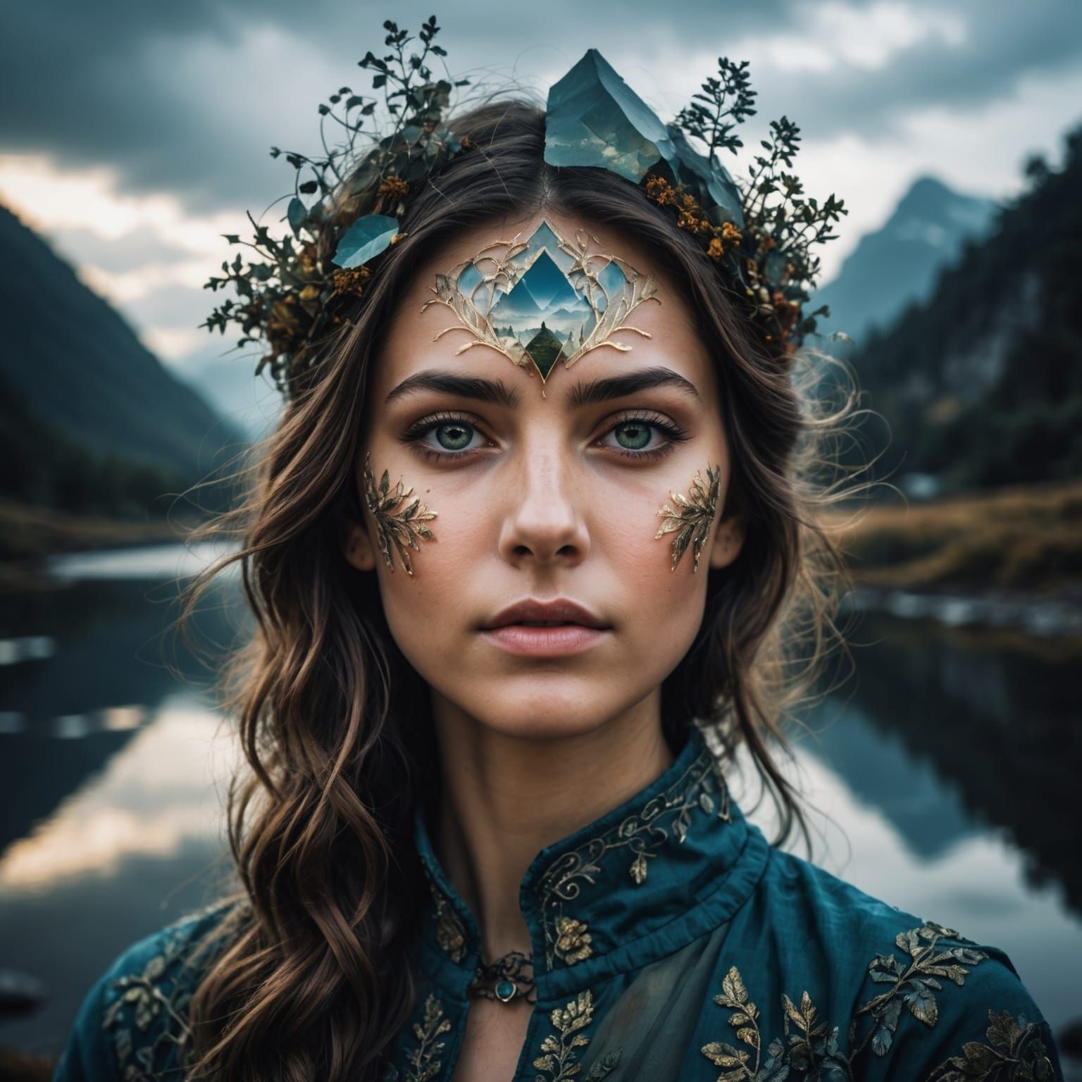 Fantasy Double Exposure Portrait: Hyperrealistic Landscape F...